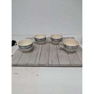 Vintage Blue White Wedgewood Set of 4 Mugs Cups Tree Flowers